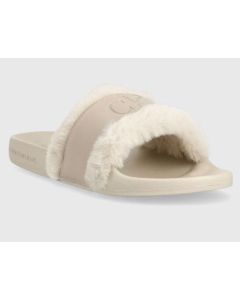 CK klapki Slide3 W/Fake Fur beżowy 